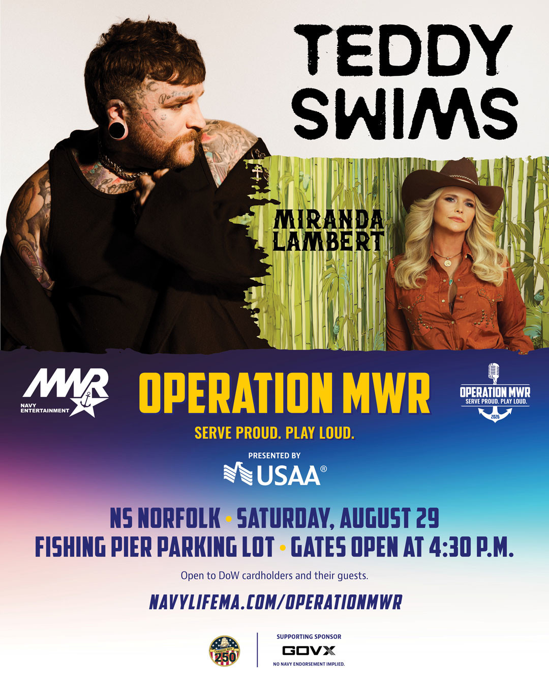 2026 Operation MWR Advertisment for Teddy Swims and Miranda Lambert