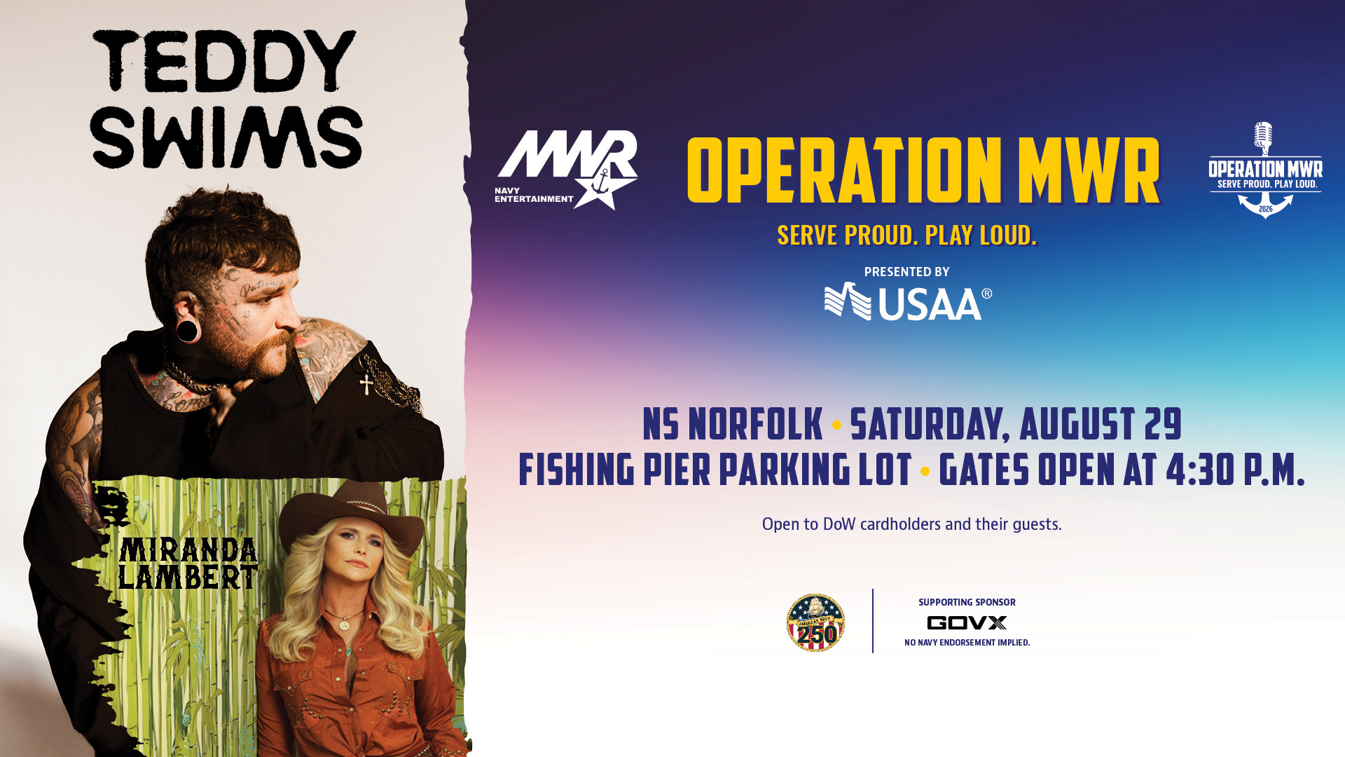 Operation MWR Concert Advertising featuring Teddy Swims and Miranda Lambert